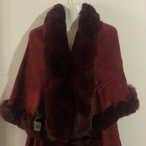 FAUX FUR TRIM KNITTED PONCHO